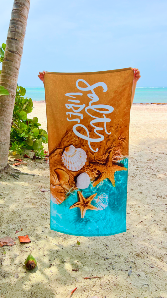 Beach Towel - "VIBES"  100% Cotton Velour 30x60"