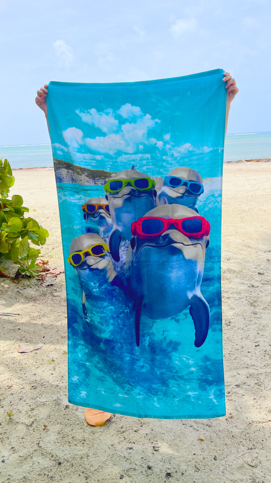DOLPHINS Beach Towel 100% Cotton Velour 30x60 Inch