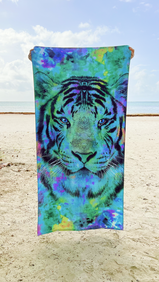 Beach Towel - "Tiger" 100% Cotton Velour 30x60"