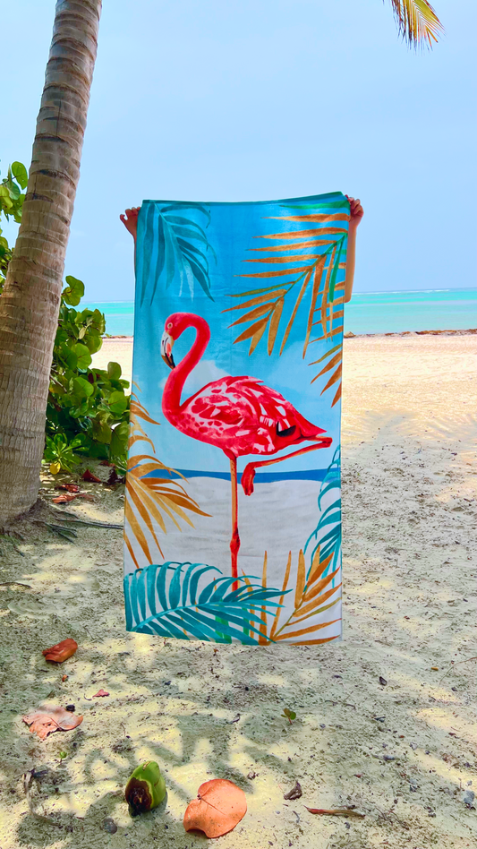Beach Towel - "Flamingo" 100% Cotton Velour 30x60"