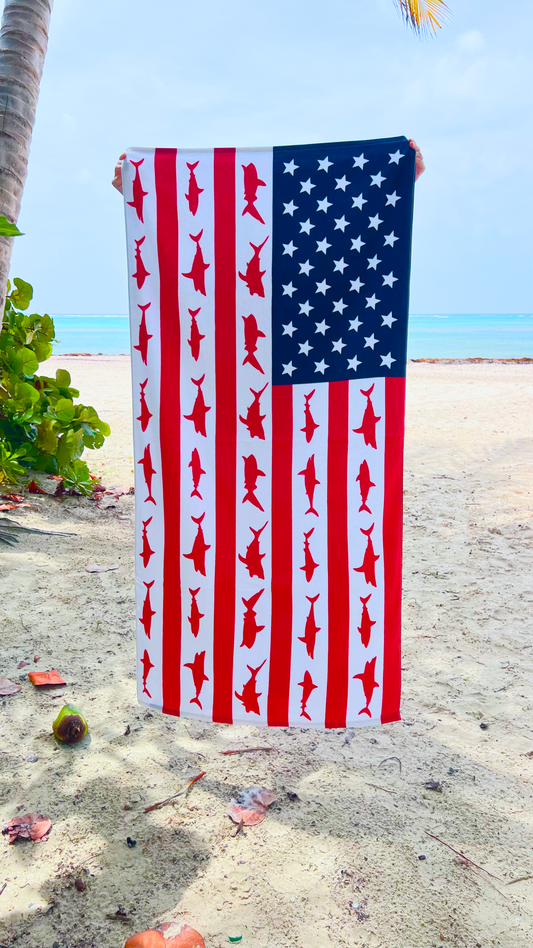 Beach Towel - "American Shark" 100% Cotton Velour 30x60"